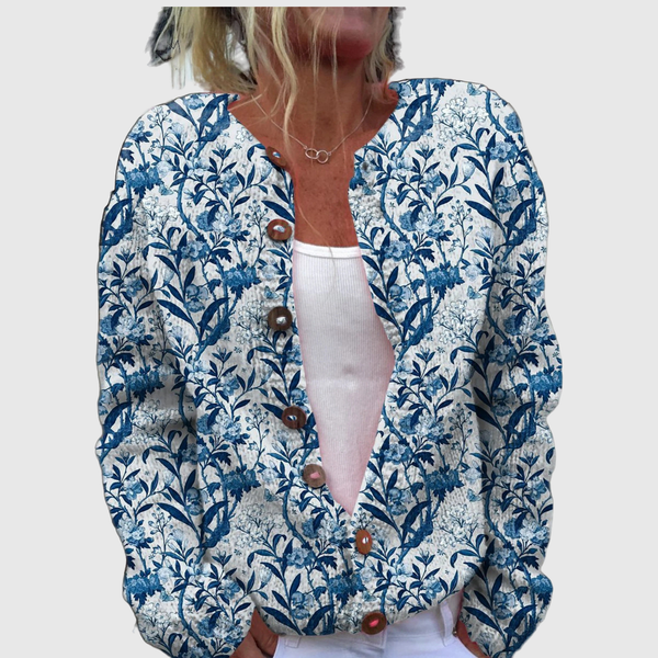 Karin™ | Cardigan mit blauem Blattmuster