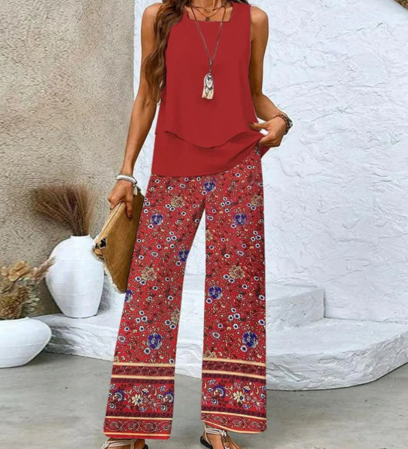 Ovelynra™ | Ärmelloses Oberteil und Hose mit weitem Bein Set
