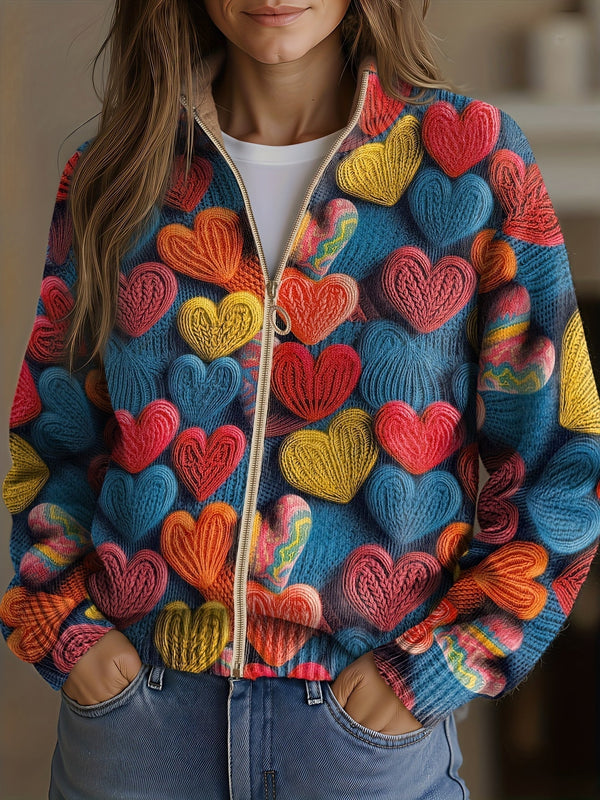 Madeline - Multicolor Herzen Texturiertes Strickmuster