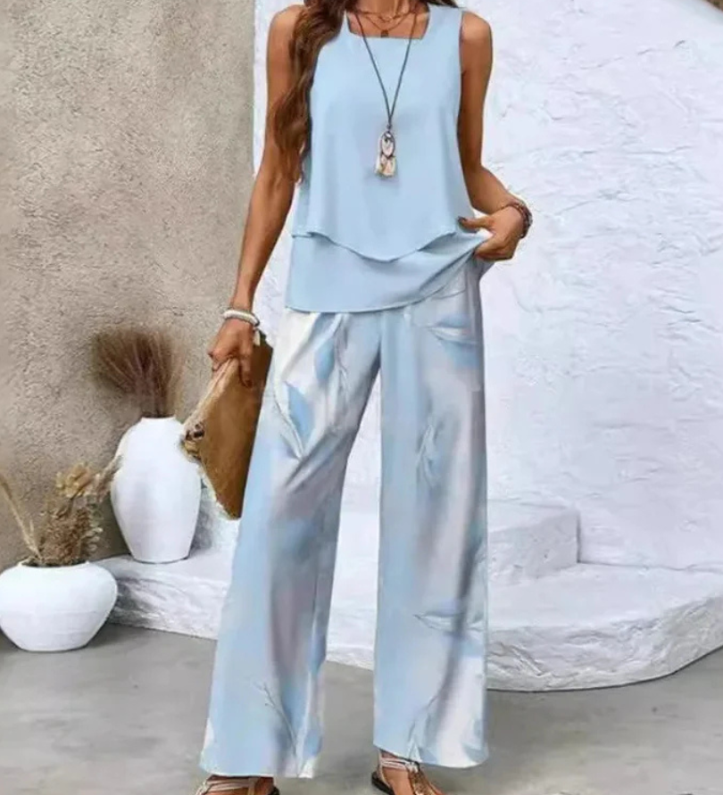 Ovelynra™ | Ärmelloses Oberteil und Hose mit weitem Bein Set