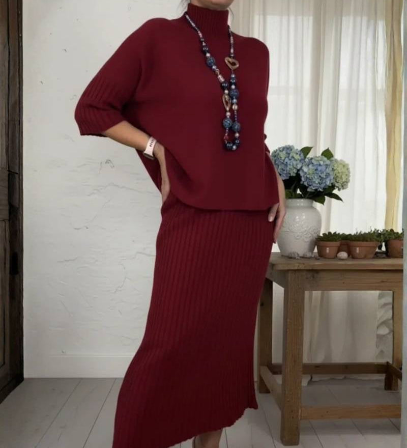 Debora | Gestricktes Set mit Geripptem Midirock