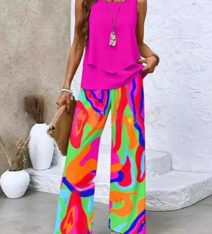 Ovelynra™ | Ärmelloses Oberteil und Hose mit weitem Bein Set