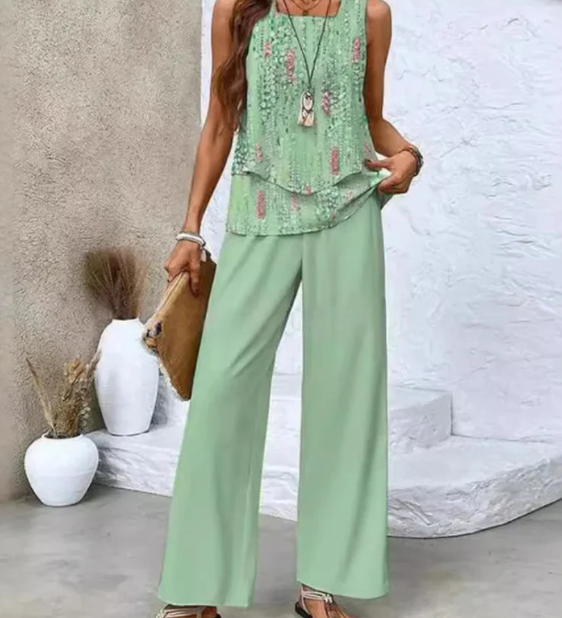 Ovelynra™ | Ärmelloses Oberteil und Hose mit weitem Bein Set