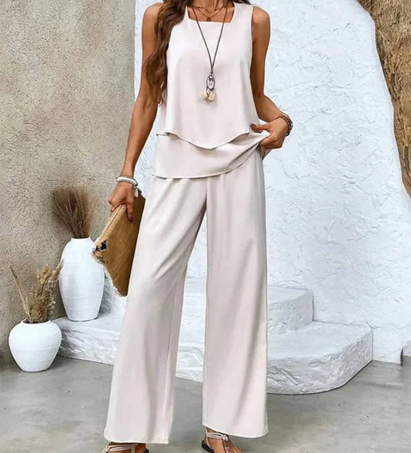 Ovelynra™ | Ärmelloses Oberteil und Hose mit weitem Bein Set