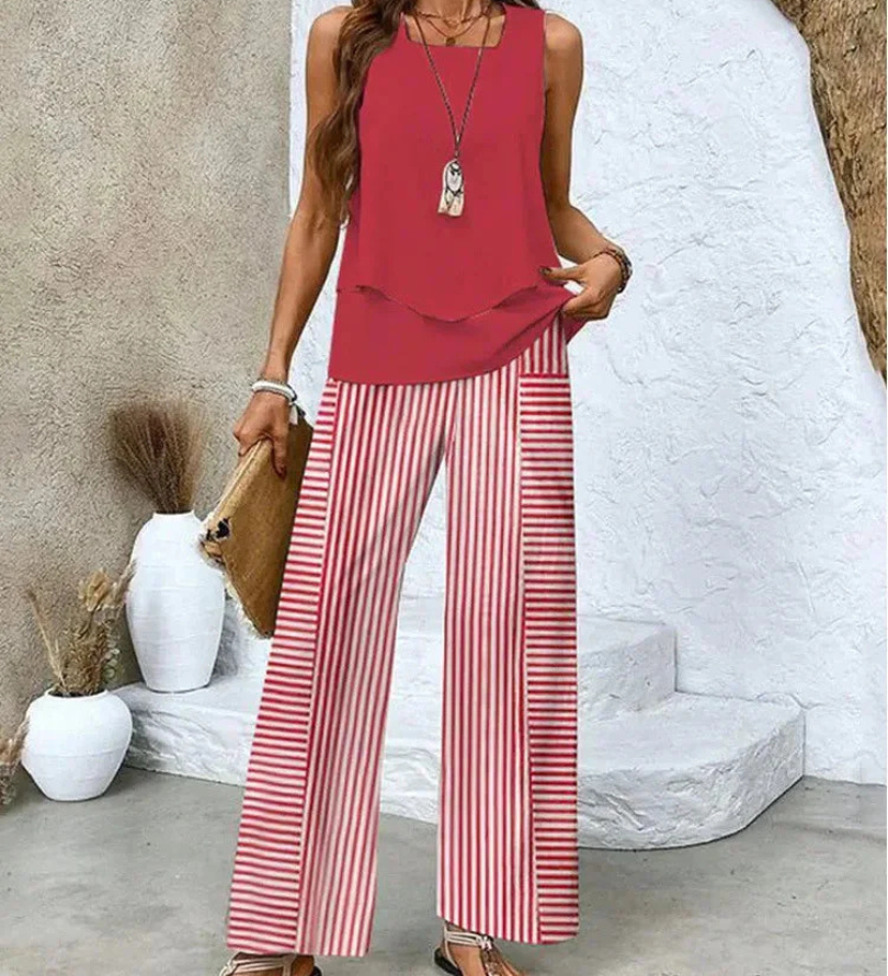 Ovelynra™ | Ärmelloses Oberteil und Hose mit weitem Bein Set