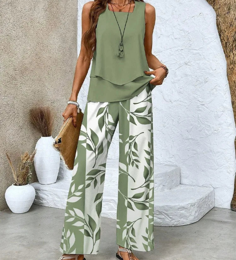 Ovelynra™ | Ärmelloses Oberteil und Hose mit weitem Bein Set