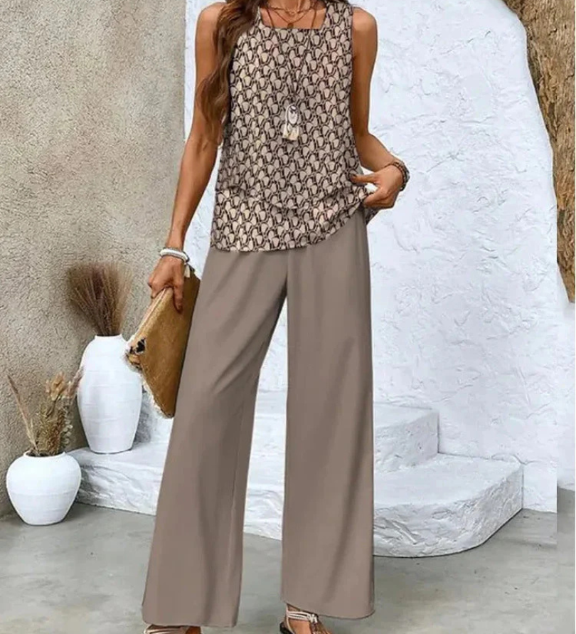Ovelynra™ | Ärmelloses Oberteil und Hose mit weitem Bein Set