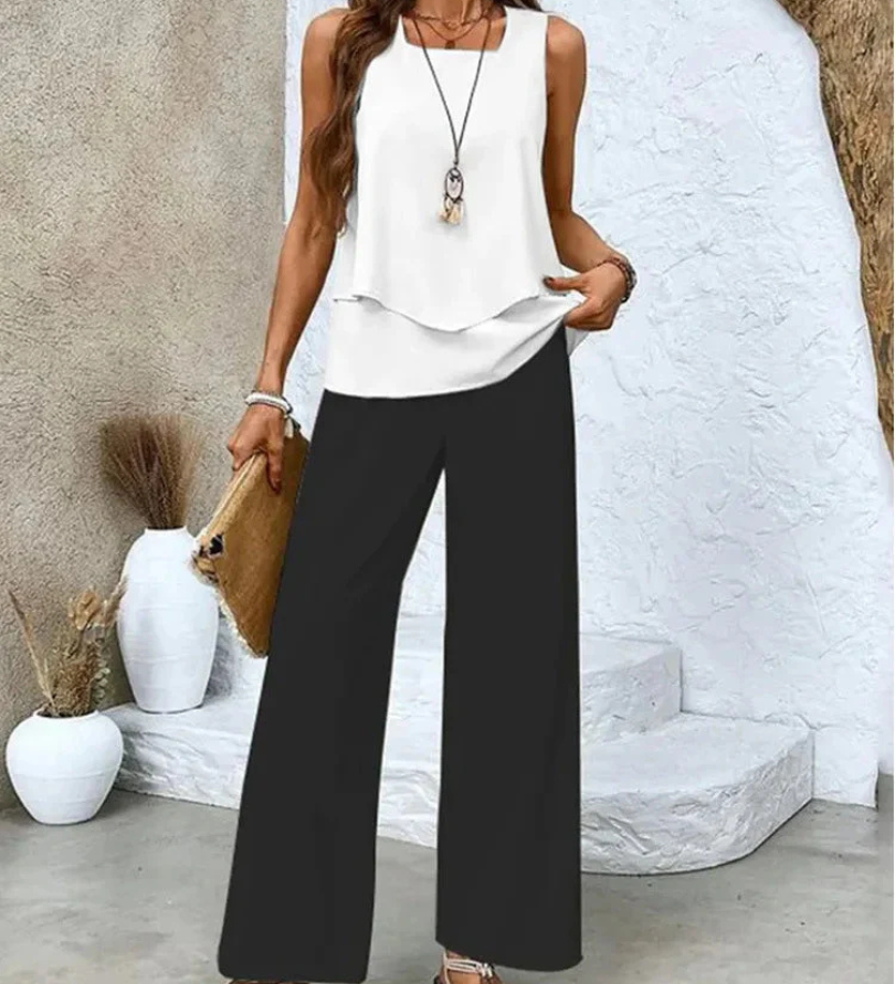 Ovelynra™ | Ärmelloses Oberteil und Hose mit weitem Bein Set