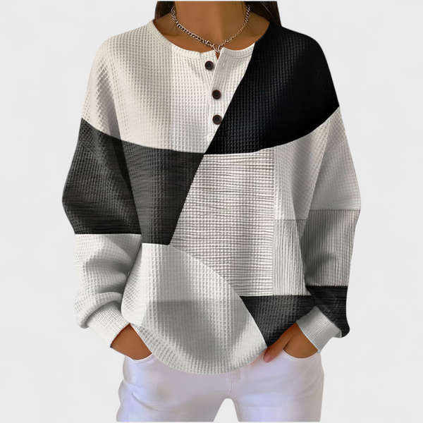 Ella - Schwarz-weißer Pullover mit Colorblock