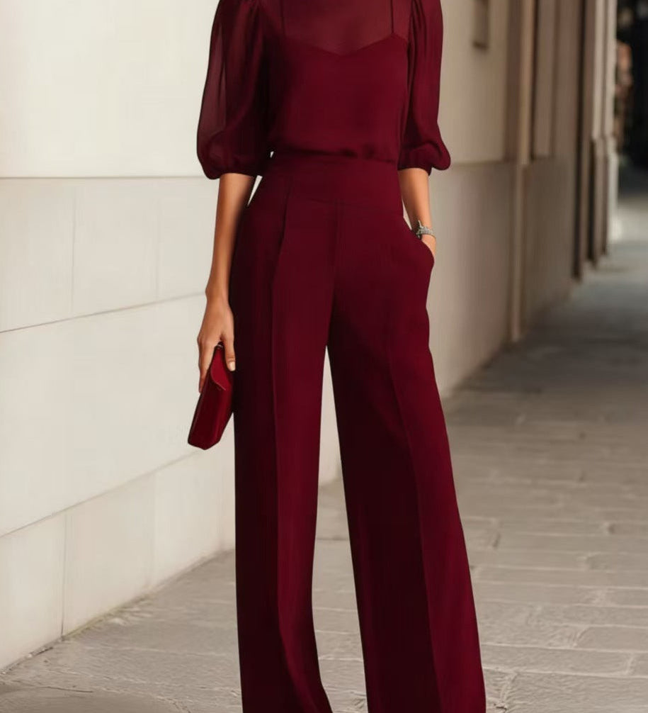 Elodie | Dreiteiliges Set aus Oberteil und Hose mit weitem Bein