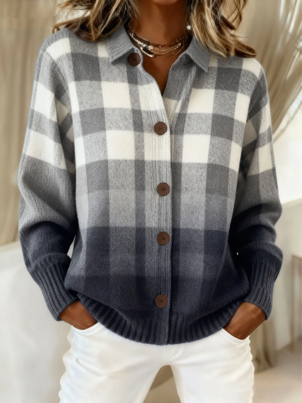 Agnes | Graumelange Karierter Cardigan mit Knöpfen