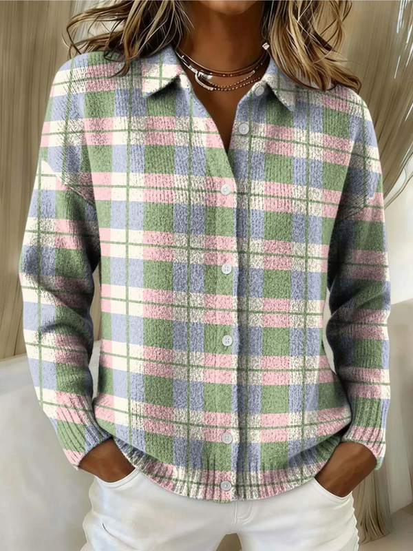 Margot | Pastellkariertes Strickjacke mit Knöpfen