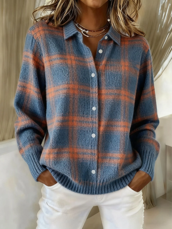 Zarah | Warmer Blauer Karierter Cardigan