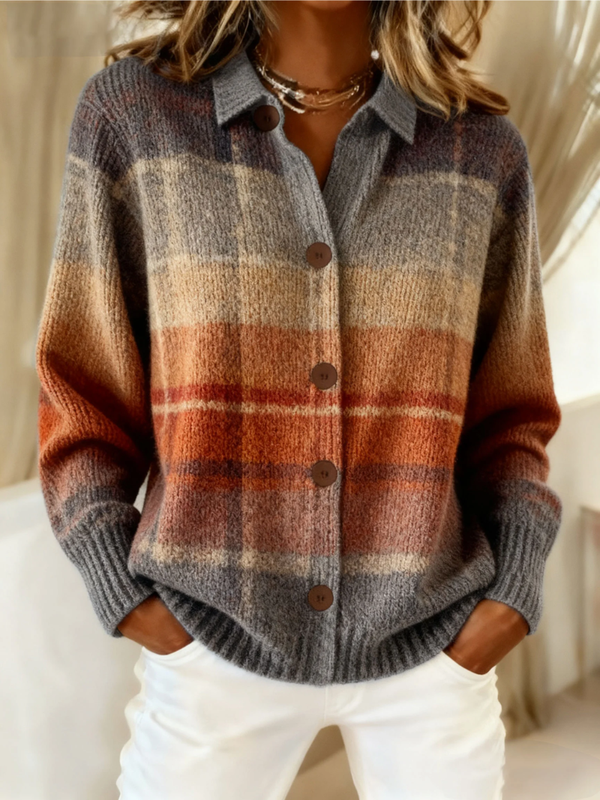 Edith | Herbst Karierter Ombre Cardigan