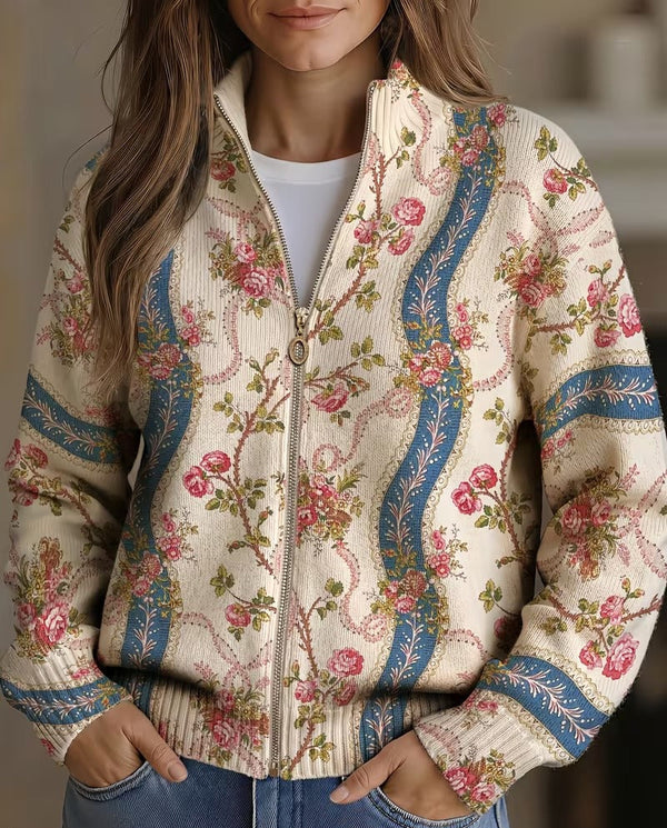 Camila - Kletterrose Rippstrickjacke