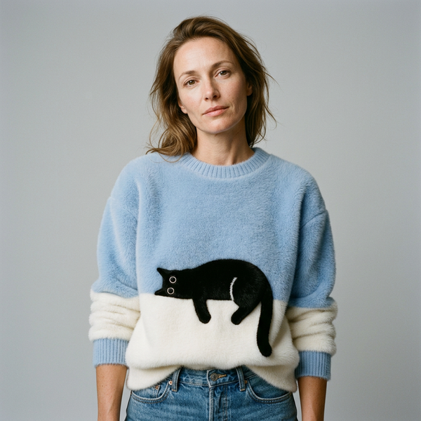 Fleur | Pullover mit Katzenmuster aus Wollmischung